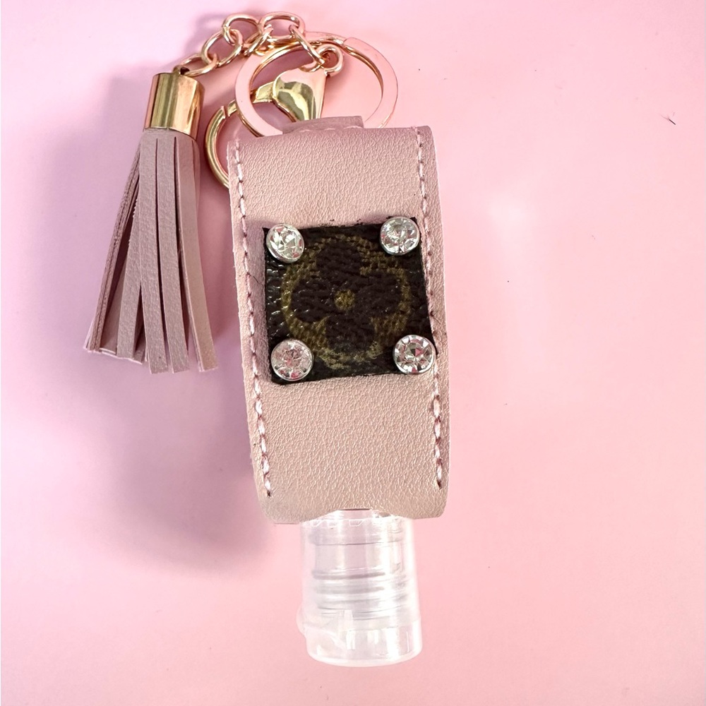 Louis Vuitton Custom Patch Crystal Hand Sanitizer Key Chain (Pink)